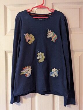 Mini Boden Unicorn Superstitch Puff Sleeve Long Sleeve Shirt